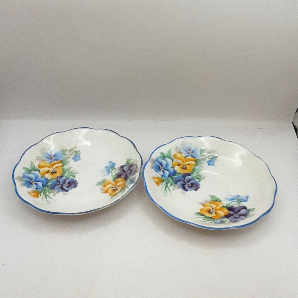 Vintage Fine Bone ell China "Pansy" Made in England Saucers 2 Count